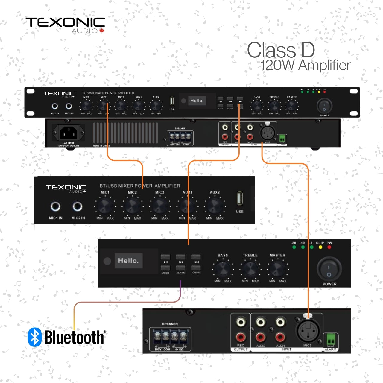 120W Mixer Amplifier Canada – TEXONIC EX120D Bluetooth Paging Amp (70V/100V, Rack Mount)