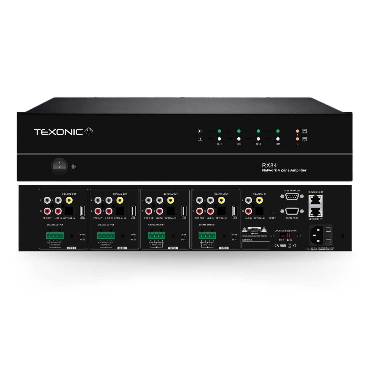 TEXONIC RX84 | 4 Zone Network Streaming Amplifier – Multi-Room Audio for Home & Business