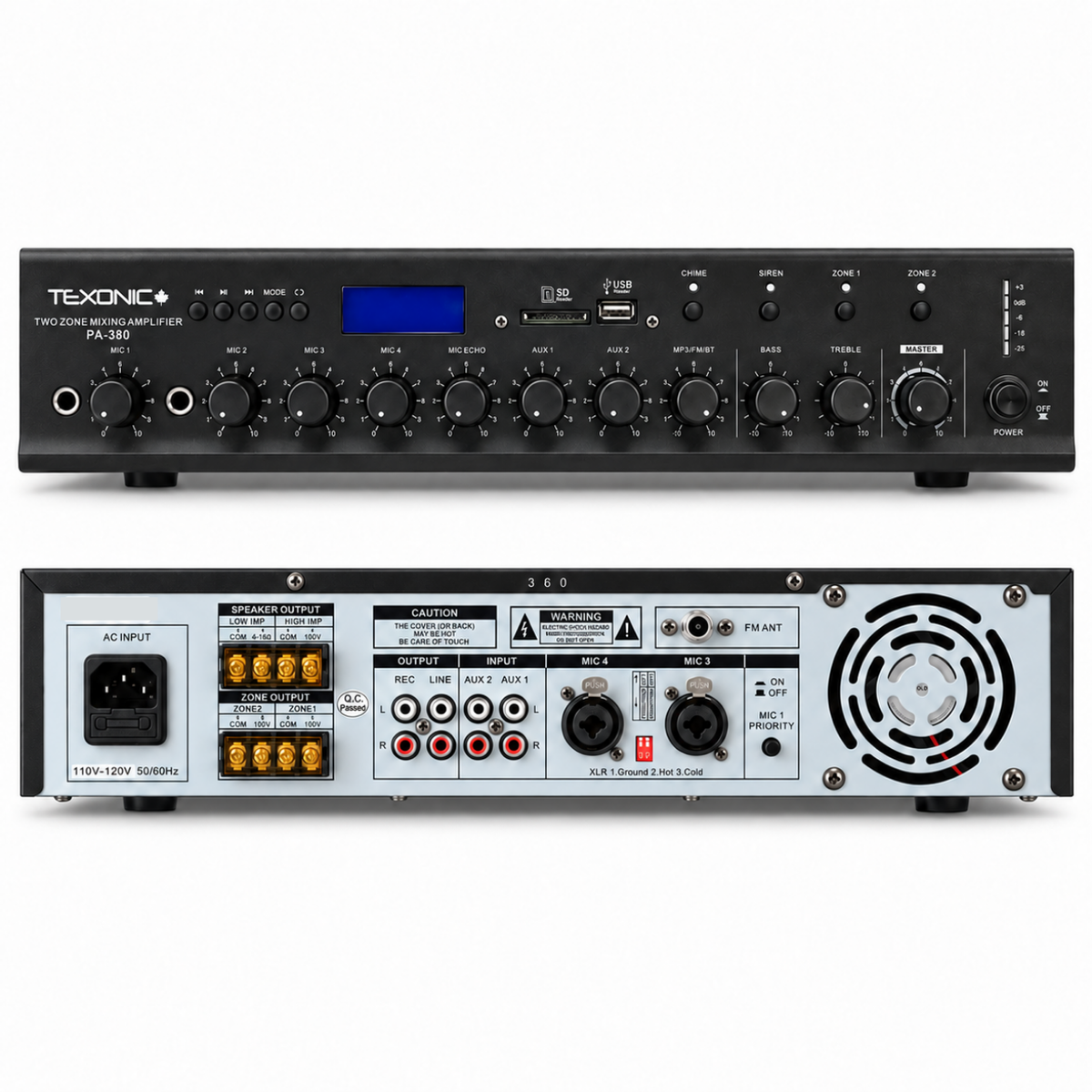 TEXONIC PA380 380W commercial mixer amplifier front panel