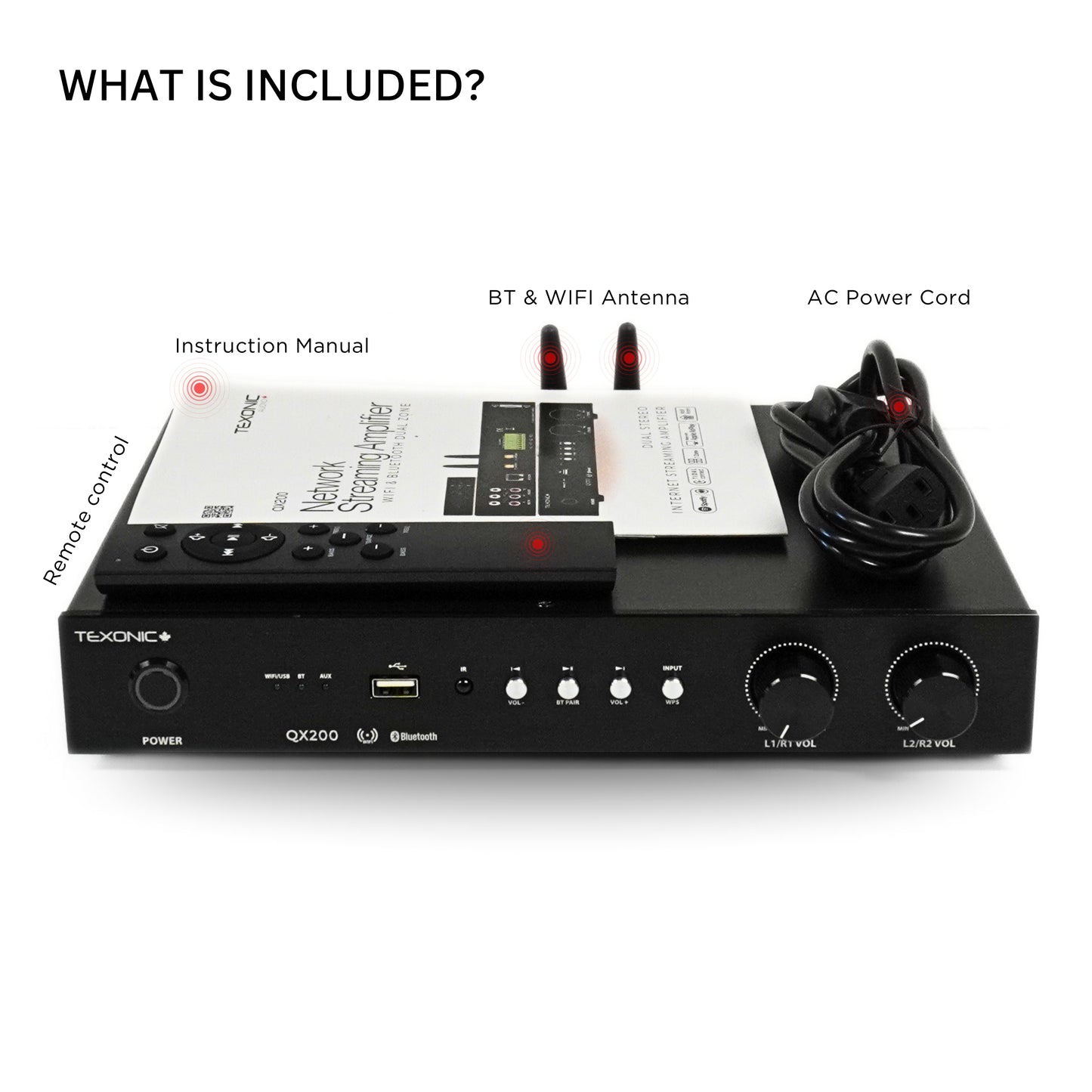 TEXONIC QX200 2-Zone Wi-Fi Home Audio System with 4 CM610 In-Ceiling Speakers