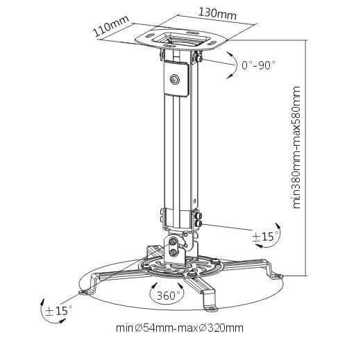Extendable Ceiling Projector Mount | Full Motion Bracket - TEXONIC AV Inc