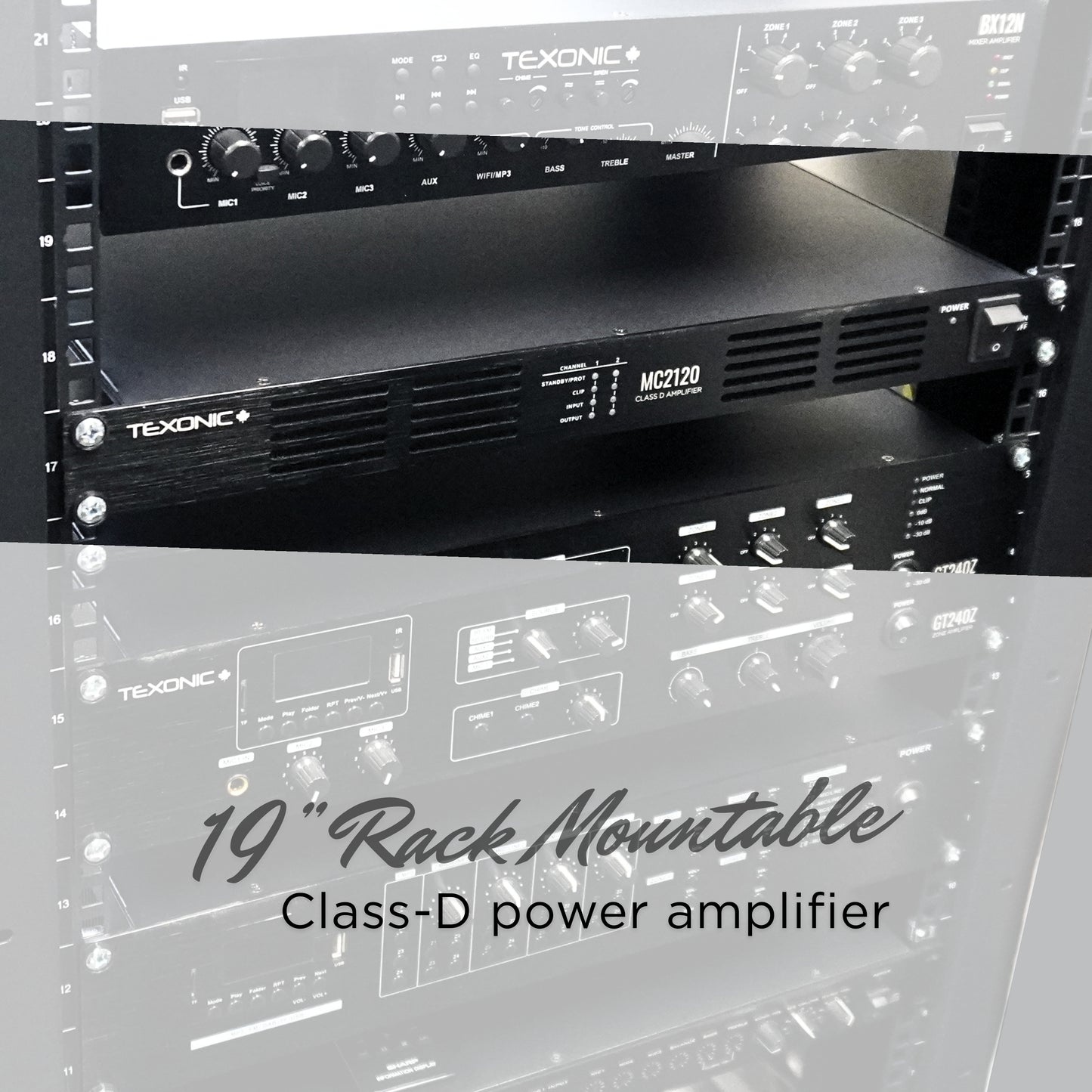 TEXONIC MC-2120 Digital Class-D Power Amplifier – 120W x 2, 70V/8Ω, High-Efficiency Dual-Channel Amplifier for Commercial Audio & Public Address Systems