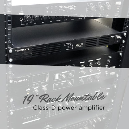 TEXONIC MC-2120 Digital Class-D Power Amplifier – 120W x 2, 70V/8Ω, High-Efficiency Dual-Channel Amplifier for Commercial Audio & Public Address Systems