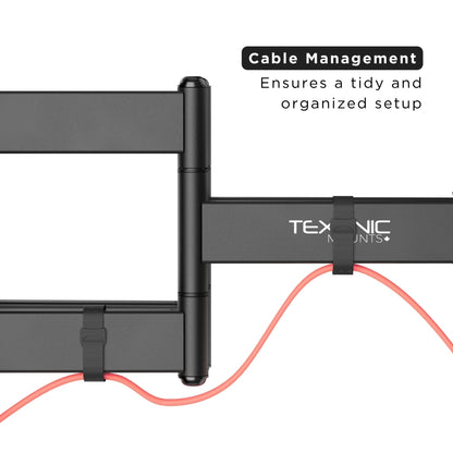 Television wall mount with cable management system on a white background