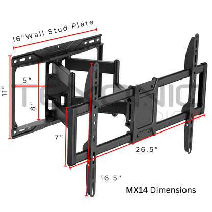 Dimensions of a TV wall mount with labeled measurements on a white background