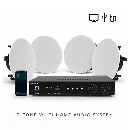 TEXONIC QX200 2-Zone Wi-Fi Home Audio System with 4 CM610 In-Ceiling Speakers