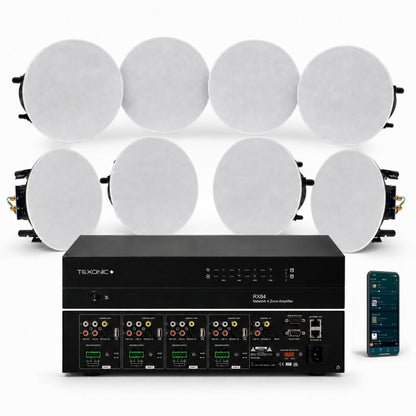 TEXONIC RX84 4-Zone Wi-Fi Whole-Home Audio System with 8 CM610 In-Ceiling Speakers