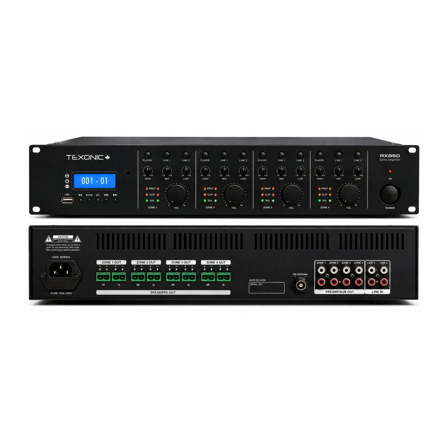 TEXONIC RX850 8-Channel 4-Zone Audio Amplifier