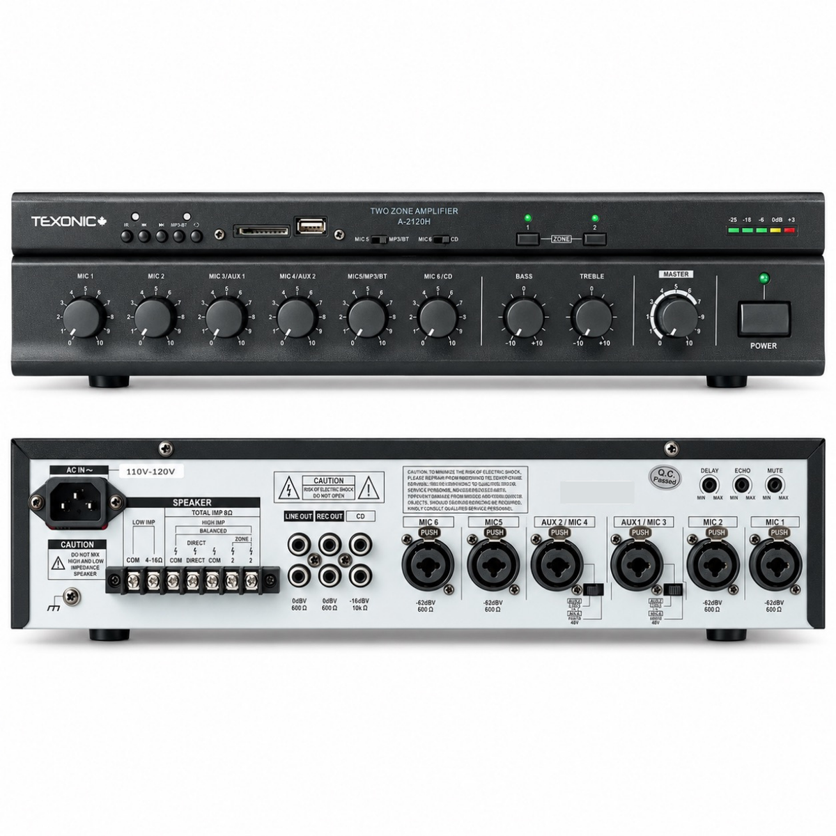 TEXONIC A-2120H 120W 2-Zone Commercial Mixer Amplifier