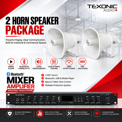 TEXONIC EX240D paging system with 2 CH30T 30W IP65 horn speakers