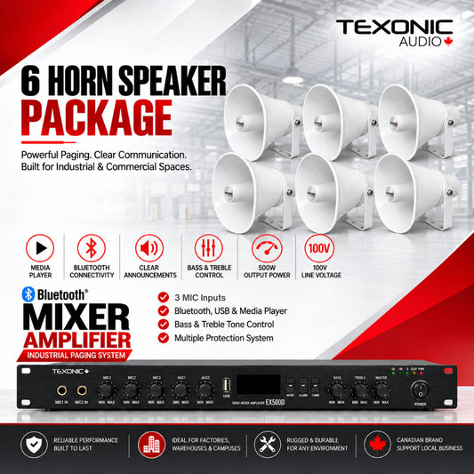 TEXONIC EX500D paging system with 6 CH30T 30W IP65 horn speakers