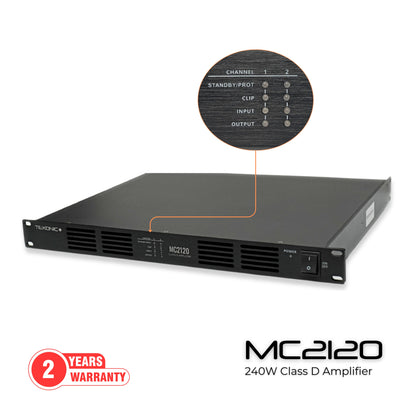 TEXONIC MC-2120 Digital Class-D Power Amplifier – 120W x 2, 70V/8Ω, High-Efficiency Dual-Channel Amplifier for Commercial Audio & Public Address Systems