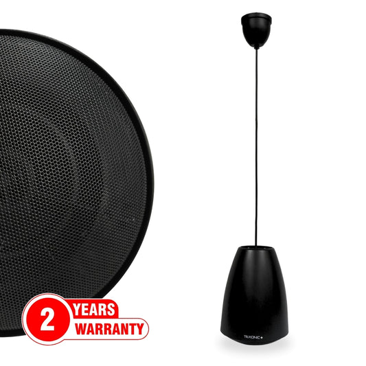 TEXONIC Black 5" 2-Way Pendant Speaker – Commercial Ceiling Hanging Speaker for Background Music & Paging