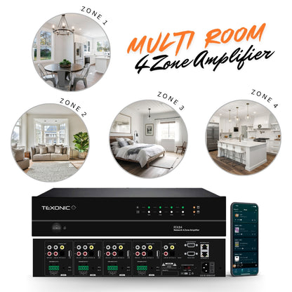 TEXONIC RX84 | 4 Zone Network Streaming Amplifier – Multi-Room Audio for Home & Business