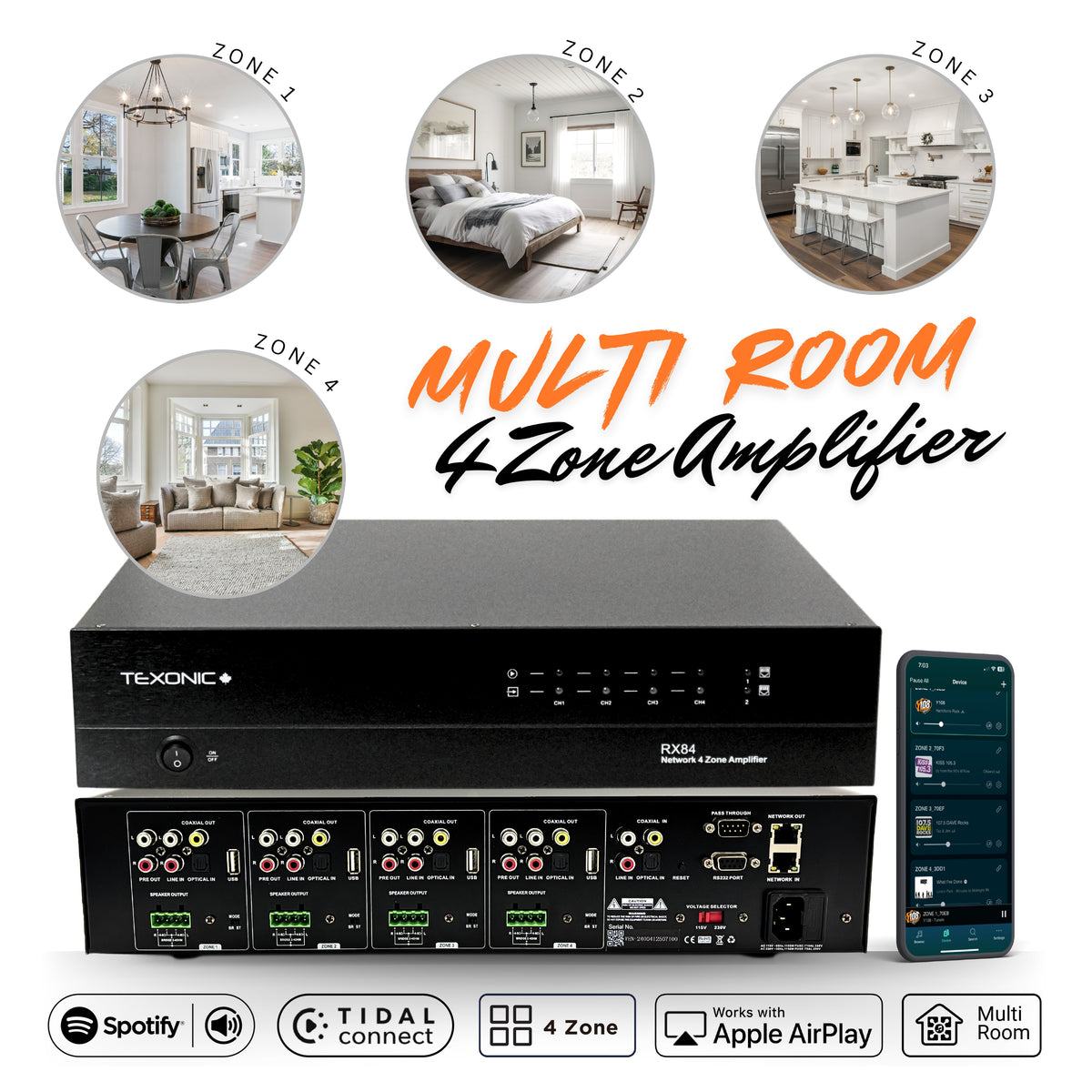 4 Zone Streaming Amplifier – Multi-Room Audio for Home & Business ...