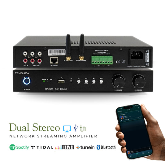 QX200 Dual Zone Network Streaming Amplifier – 4 Channel Wi-Fi & Bluetooth Multi-Room Audio Amplifier 4×60W
