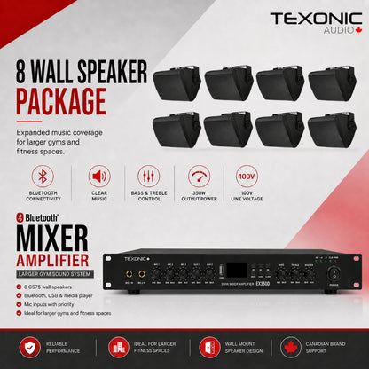 TEXONIC EX350D Gym Sound System with 8 CS75 Wall Speakers