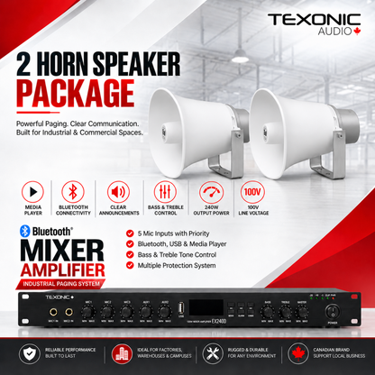 TEXONIC EX240D Paging System with 2 TOA SC-630TU Horn Speakers