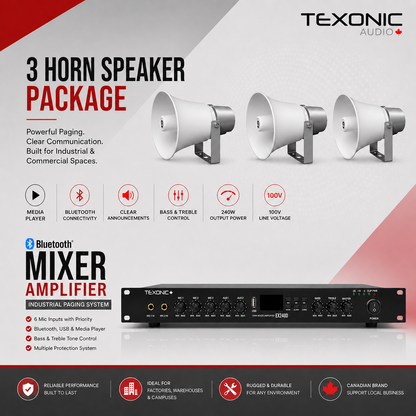 TEXONIC EX240D Paging System with 3 TOA SC-630TU Horn Speakers