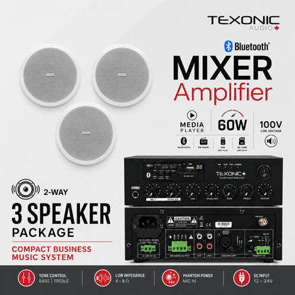TEXONIC DXT60 Commercial Sound System with 3 CM60T Ceiling Speakers