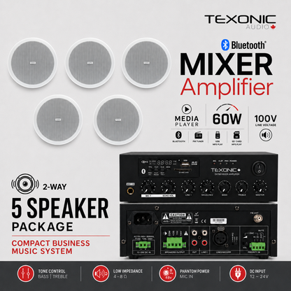 TEXONIC DXT60 Commercial Sound System with 5 CM60T Ceiling Speakers