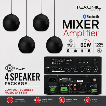 TEXONIC DXT60 Commercial Sound System with 4 PZ50 Pendant Speakers