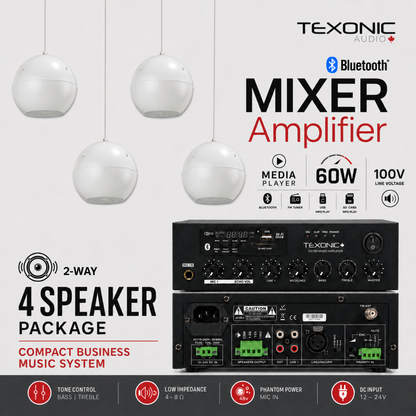 TEXONIC DXT60 Commercial Sound System with 4 PZ50 Pendant Speakers