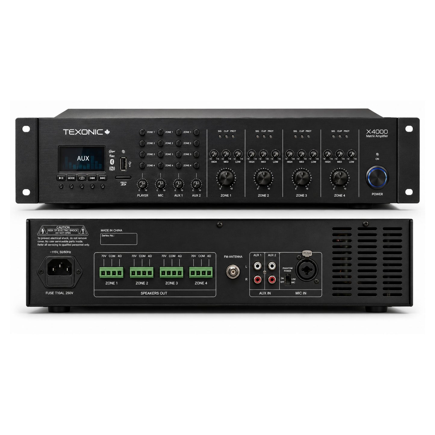 TEXONIC X4000 4-Zone 70V Matrix Amplifier