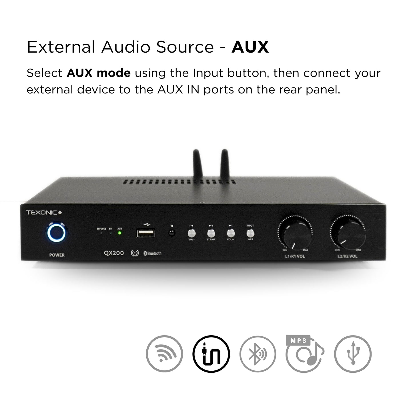 QX200 Dual Zone Network Streaming Amplifier – 4 Channel Wi-Fi & Bluetooth Multi-Room Audio Amplifier 4×60W