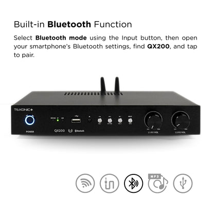 QX200 Dual Zone Network Streaming Amplifier – 4 Channel Wi-Fi & Bluetooth Multi-Room Audio Amplifier 4×60W