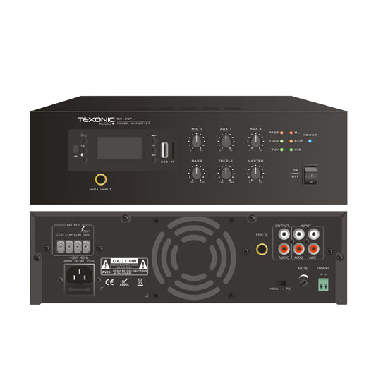 Amplificateur TEXONIC 120W 70V avec Bluetooth intégré, tuner FM et MP3