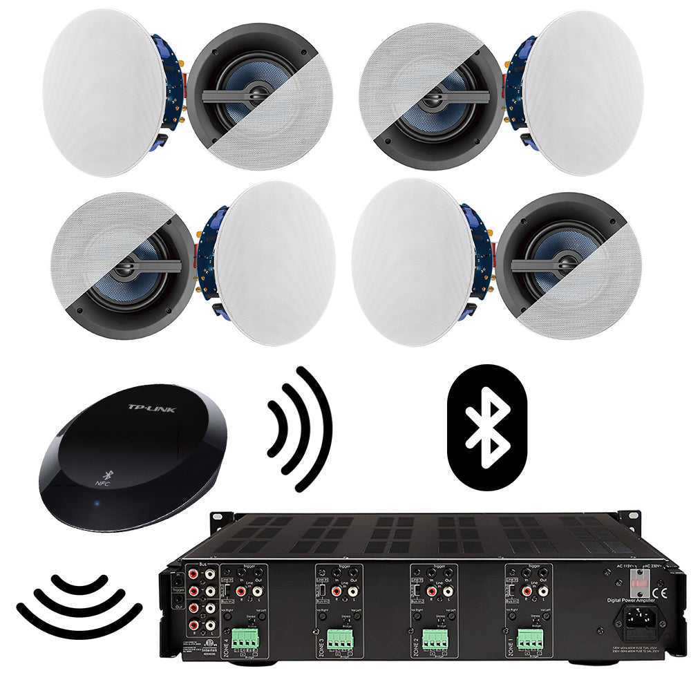 4 Zone Mult-room residential Bluetooth audio speaker package